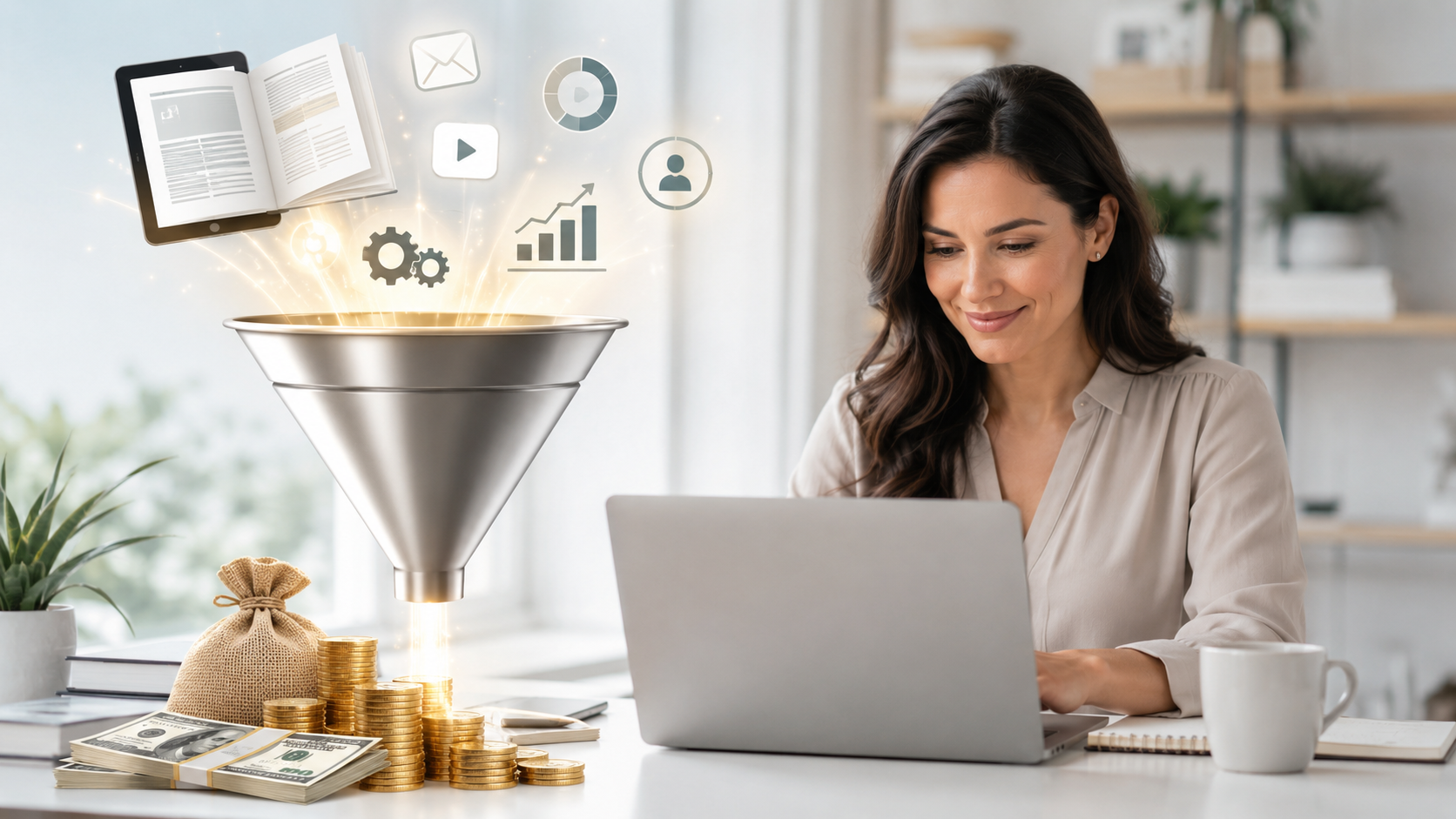 Digitale Chancen mit Laptop, Funnel und Geld