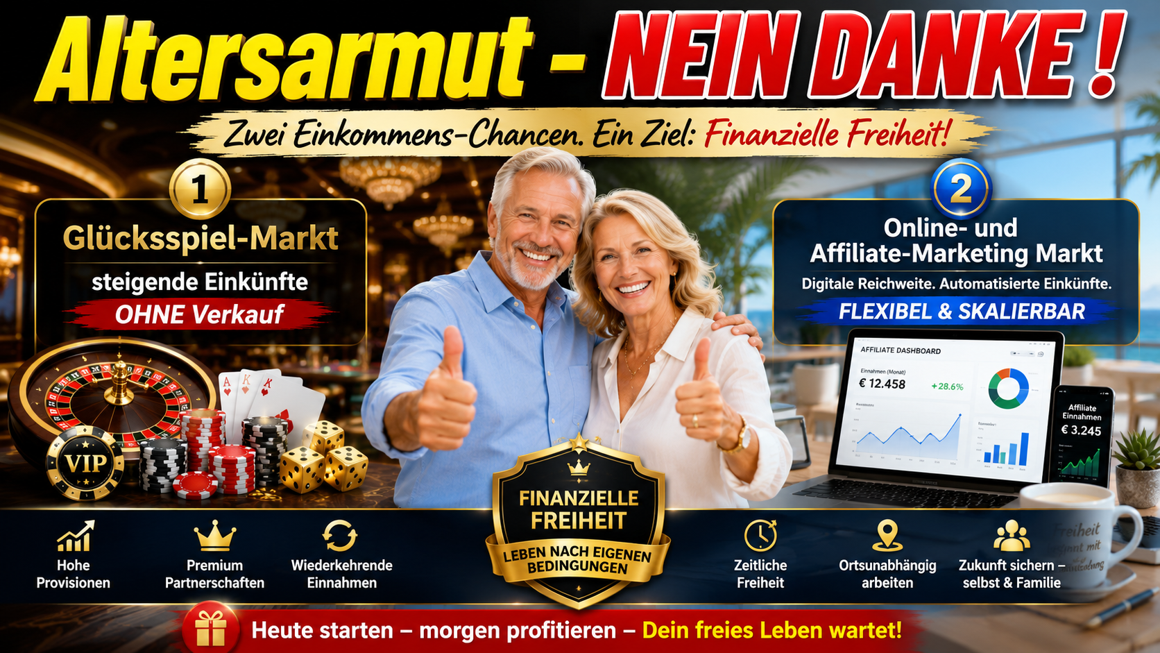 Altersarmut NEIN Danke mit Glücksspiel- und Online-Marketing-Markt